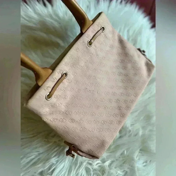 Vintage Dooney & Bourke Signature Monogram Tote Bag Pink Canvas Leather Handles - Picture 12 of 16